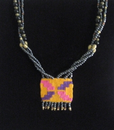 Geometric desic handwoven pendant with jet beads