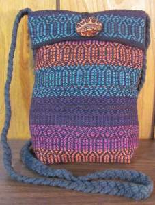 Handwoven tribal bucket bag in goose eye twill pattern and muted colors